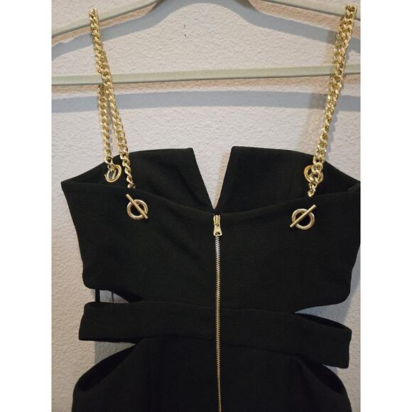 Rebecca Vallance Women's Black Cocktail Dress 2 Gold Chain Straps Sleeveless - Picture 11 of 12